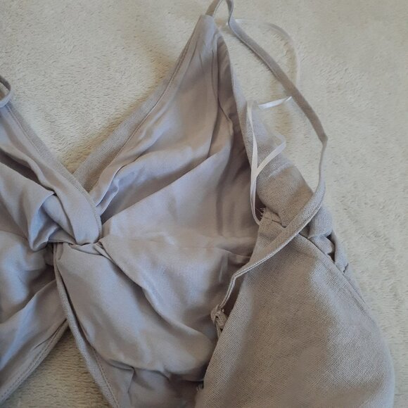 Altar'd State NWT Women's Large Gray Violet Linen Blend Back Tie Shorts Romper - Picture 11 of 12